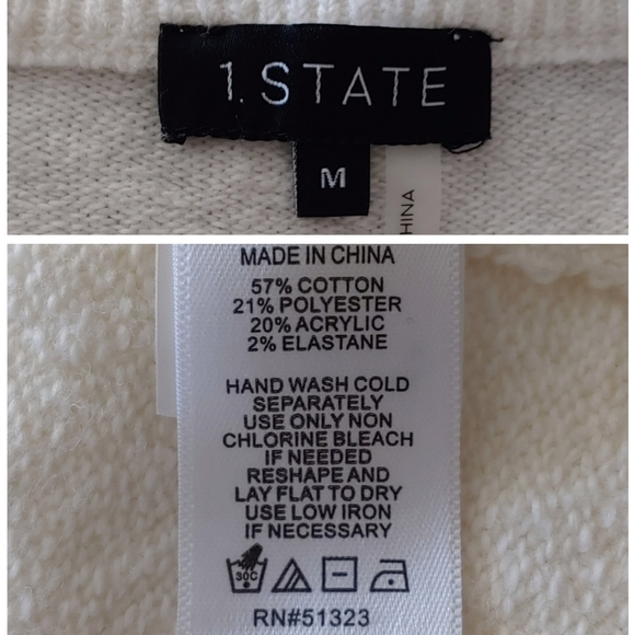 1. State Fringe Sleeve Boy Meets Girl Crewneck Sweater Antique White - Picture 7 of 8